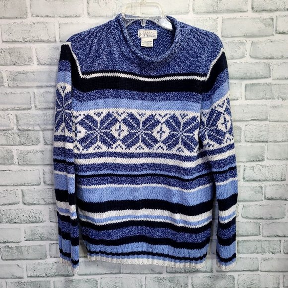 Vintage 90s Y2K Basic Editions Size L Blue Snowflake Chunky Knit Sweater Holiday - Picture 1 of 6